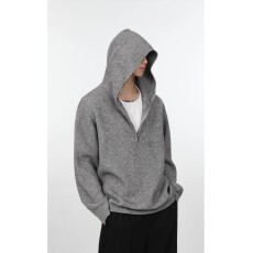 秋冬纯色半拉链连帽外套男女款宽松百搭新款慵懒风情侣套头毛衣潮