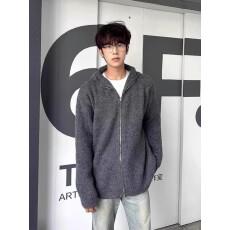 美式中性风针织开衫外套男女小众设计高级感情侣拉链连帽毛衣慵懒