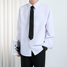 批发领带长袖衬衫男女款宽松情侣大码胖子港风学生班服休闲学院风衬衣