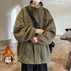 批发美式麂皮绒外套<b class='q'>男</b>女秋冬棉衣加棉加厚棉服潮牌痞帅高级感情侣夹克