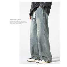 日系牛仔裤男女直筒复古做旧宽松水洗休闲裤潮牌美式高街情侣裤子