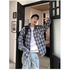 批发春秋季灯芯绒领口拼接美式复古做旧<b class='q'>长袖</b><b class='q'>衬衫</b>男女小众休闲百搭<b class='q'>衬衣</b>