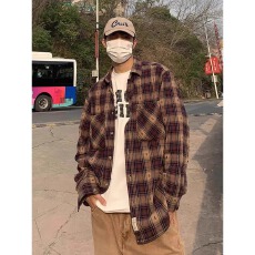 批发美式复古格纹<b class='q'>衬衫</b>男女款春秋季重磅潮牌宽松情侣<b class='q'>长袖</b><b class='q'>衬衣</b>格子外套