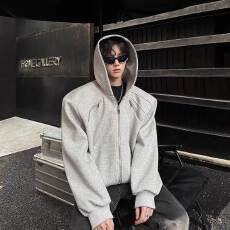 cleanfit短款垫肩开衫卫衣男女高级感痞帅连帽衫情侣美式廓形外套