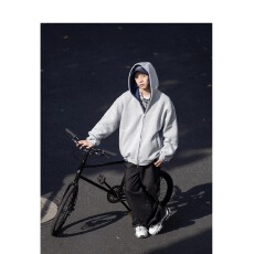 重磅潮牌春秋卫衣男女款美式复古廊形情侣连帽衫高街撞色休闲外套