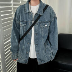 批发美式牛仔外套男女款秋冬高级感痞帅情侣新款复古韩版工装<b class='q'>潮</b>牛仔衣