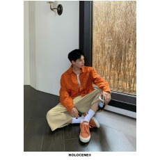 美式复古橙色格子衬衫男女款秋季多巴胺格纹衬衣情侣宽松休闲外套