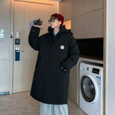 日系情侣装中长款棉衣男女生冬季宽松东大门美式连帽过膝棉服外套