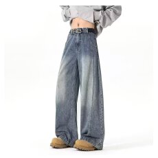 港风潮男女款美式个性日系情侣牛仔裤嘻哈ins潮高街潮流痞帅长裤