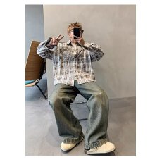 批发美式复古格子衬衫男女<b class='q'>潮</b>牌上衣宽松春秋款长袖衬衫外套设计感上衣