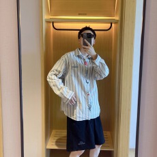 批发春秋季新款美式复古条纹刺绣衬衫中性风宽松休闲男女情侣衬衣<b class='q'>潮</b>牌