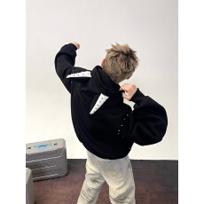 批发情侣装美式杜宾犬高级感开衫<b class='q'>卫衣</b>男春秋季款<b class='q'>潮牌</b>铆钉痞帅重磅外套