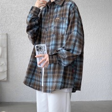 美式高街格纹长袖衬衫男女同款日系春秋冬高级感潮牌情侣衬衣外套