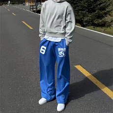 批发美式印花男女弯刀阔腿慵懒百搭休闲情侣运动长裤休闲中性健身卫裤