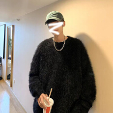 批发日系重磅马海毛毛衣慵懒高级感男女春秋冬外套圆领针织衫情侣上衣