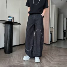 批发美式潮牌小众设计刺绣男女弯刀牛仔裤显腿长阔腿裤慵懒复古直筒裤