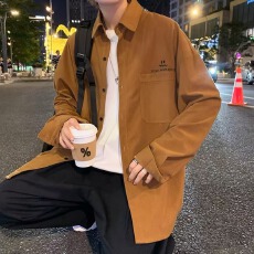 批发长袖衬衫四季通用日系<b class='q'>潮</b>流标准时尚纯色方领慵懒男<b class='q'>潮</b>青春流行简约