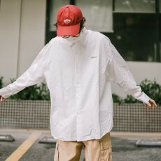 批发美式春秋多纽扣设计日系衬衫男女生长袖新款百搭衬衣情侣同款外套