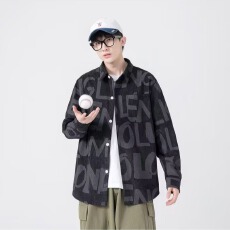 批发灯芯绒长袖衬衫男女生春秋<b class='q'>潮</b>牌宽松美式复古高街满印情侣衬衣外套