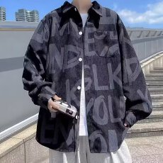 批发新款灯芯绒长袖衬衫男女生春秋<b class='q'>潮</b>牌宽松美式复古高街满印衬衣外套