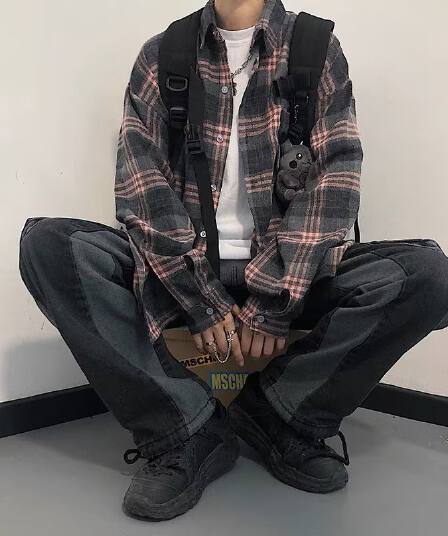 품격 남성과 여성 ins 트렌드 긴팔 셔츠 체크무늬 청춘 인기 일본식 미니멀리즘 하라주쿠 가을 새로운 트렌디