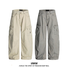 批发春秋美式街头侧边大口袋<b class='q'>休闲裤</b>男女阔腿宽松解构设计感情侣工装裤