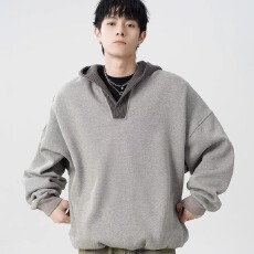 批发重磅连帽卫衣男女生春<b class='q'>秋</b>美式复古高领半拉链帽衫潮牌情侣休闲外套