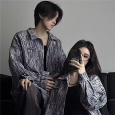 批发美式小众设计感情侣装春秋新款高级感韩版宽松国潮男女生<b class='q'>衬衫</b><b class='q'>衬衣</b>