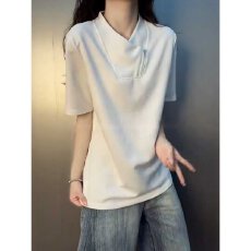 批发<b class='q'>夏季</b>日系暗黑中性帅气堆堆领套头T恤男女薄款潮流ins体恤<b class='q'>情侣</b><b class='q'>上衣</b>