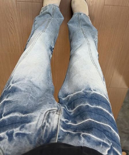 파란색 번개 곡물 잘 생긴 청바지 남성과 여성 조수 브랜드 커플 경 사진 스트레이트 팬츠 중성 아메리칸 부츠컷 바지