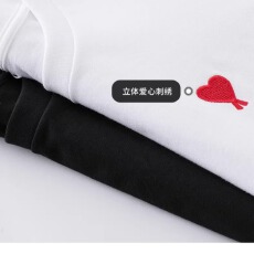 批发爱心刺绣男潮牌T恤圆领短袖女高街ins重磅纯棉<b class='q'>情侣</b><b class='q'>夏季</b>白色打底衫