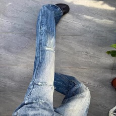 批发美式复古闪电纹水洗破洞<b class='q'>牛仔裤</b>男女宽松百搭情侣直筒<b class='q'>微喇</b>拖地长裤