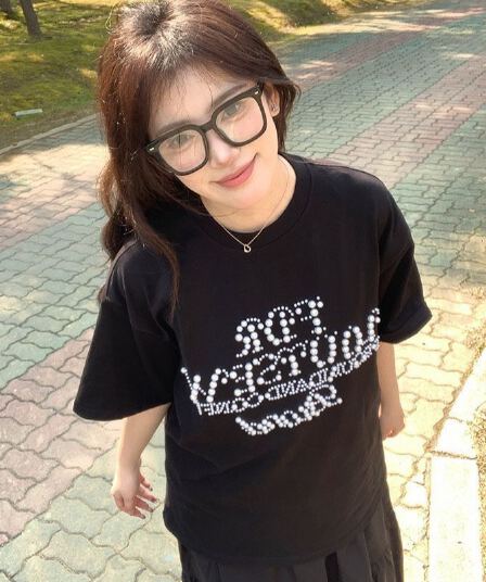 아메리칸 새로운 비즈 박기 커플 티셔츠 ins 여름 무거운 순면 캐주얼 반팔 남녀 같은 단락 달콤한 자매 동정