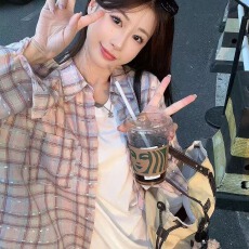 批发慵懒温柔风幂式穿搭外套ins女春夏<b class='q'>衬衣</b><b class='q'>长袖</b>防晒polo粉色格子<b class='q'>衬衫</b>