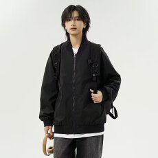 批发日系简约<b class='q'>大码</b>短外套开衫上衣男女cleanfit立领棒球领百搭情侣夹克