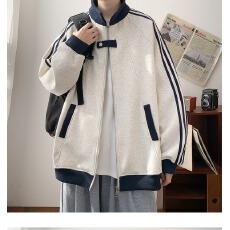 批发美式三条杠<b class='q'>棒球</b>服男女春秋潮条纹运动夹克青少年拼接外套情侣上衣