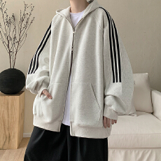 批发连帽插肩条纹开衫美式情侣拉链连帽卫衣外套男女新款春<b class='q'>秋</b>宽松上衣