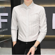 批发秋季新款高品质<b class='q'>商务</b><b class='q'>休闲</b>男长袖衬衫修身免烫弹力经典条纹男士时尚