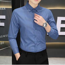 批发秋季新款高品质<b class='q'>商务</b><b class='q'>休闲</b>男长袖衬衫修身免烫弹力经典条纹男士时尚