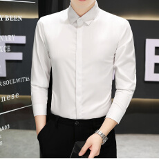 批发高品质<b class='q'>商务</b><b class='q'>休闲</b>秋季男长袖衬衫纯色暗门襟韩版修身免烫弹力男士