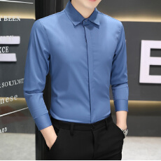 批发高品质<b class='q'>商务</b><b class='q'>休闲</b>秋季男长袖衬衫纯色暗门襟韩版修身免烫弹力男士