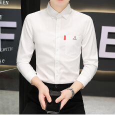 批发<b class='q'>商务</b><b class='q'>休闲</b>秋季新款男长袖衬衫修身免烫弹力纯色男士时尚口袋衬衣