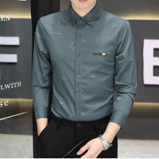 批发<b class='q'>商务</b><b class='q'>休闲</b>秋季新款男长袖衬衫韩版修身免烫弹力刺绣花男士时尚衬衣