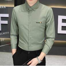 批发<b class='q'>商务</b><b class='q'>休闲</b>秋季新款男长袖衬衫韩版修身免烫弹力刺绣花男士时尚衬衣