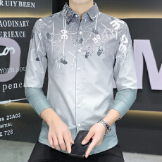 批发潮牌衬衫男长袖秋季新款修身型衬衣男士韩版青少年吊染渐变寸衫潮