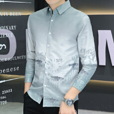 批发衬衫男长袖秋季新款修身型<b class='q'>商务</b><b class='q'>休闲</b>衬衣韩版吊染渐变寸衫潮牌粉红