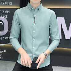 批发实拍微弹衬衫纯色绣花抗皱免烫秋季韩版修身男士衬衣潮流白色黑色