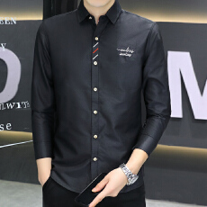 批发实拍<b class='q'>秋</b>季新款修身长袖衬衫韩版潮流时尚休闲男百搭超火刺绣白色