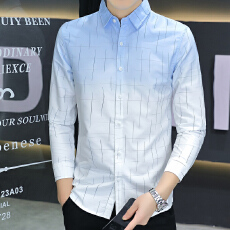 批发实拍衬衫男长袖秋季新款修身型衬衣男士韩版青少年吊染渐变寸衫潮