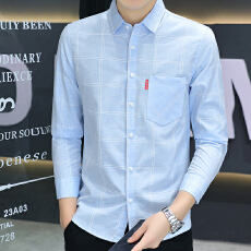批发实拍<b class='q'>商务</b><b class='q'>休闲</b>衬衫男长袖修身格子衬衣免烫韩版薄款寸衫潮流帅刺绣